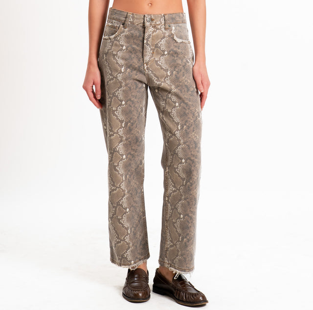 TOM regular fit trousers in stretch fabric, python print - beige/butter