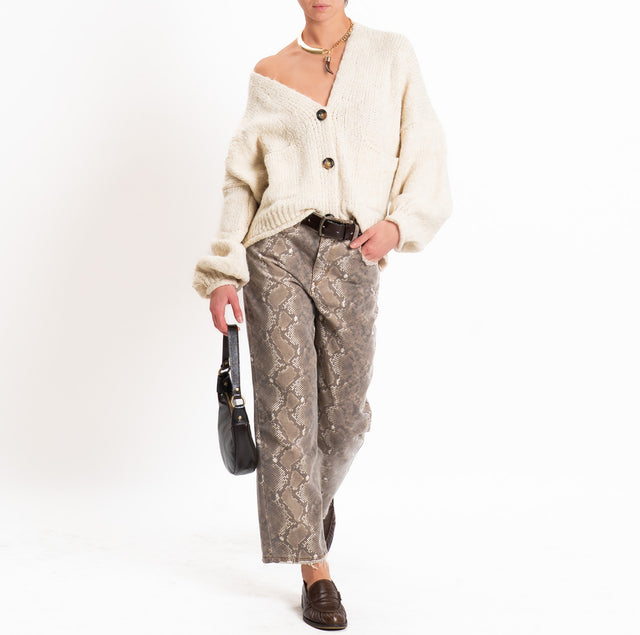 TOM regular fit trousers in stretch fabric, python print - beige/butter