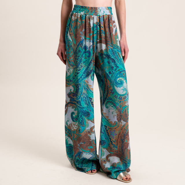 Tensione in-Pantalone fantasia giavanese - smeraldo/polvere/cuoio