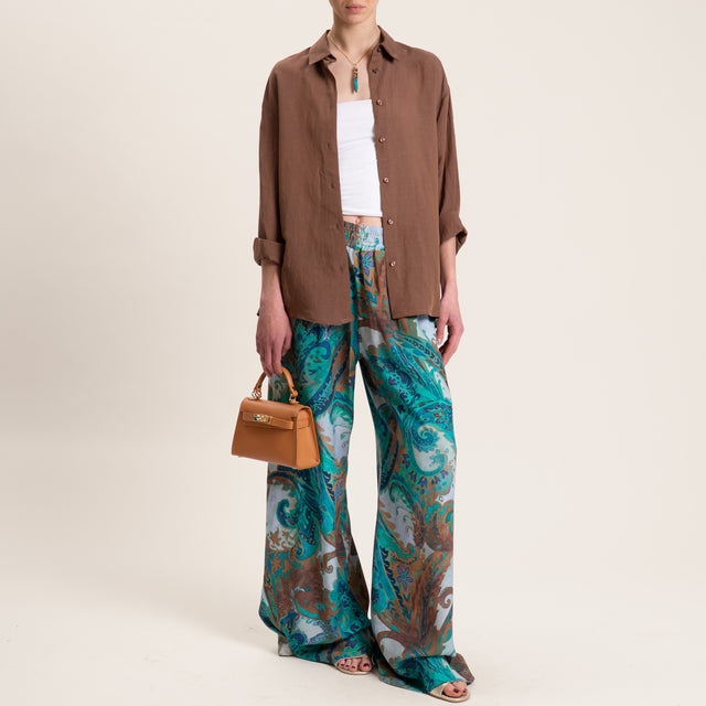 Tensione in-Pantalone fantasia giavanese - smeraldo/polvere/cuoio