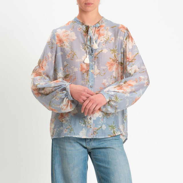Tensione in-Camicia in mussola fantasia floreale - polvere/cipria/verde