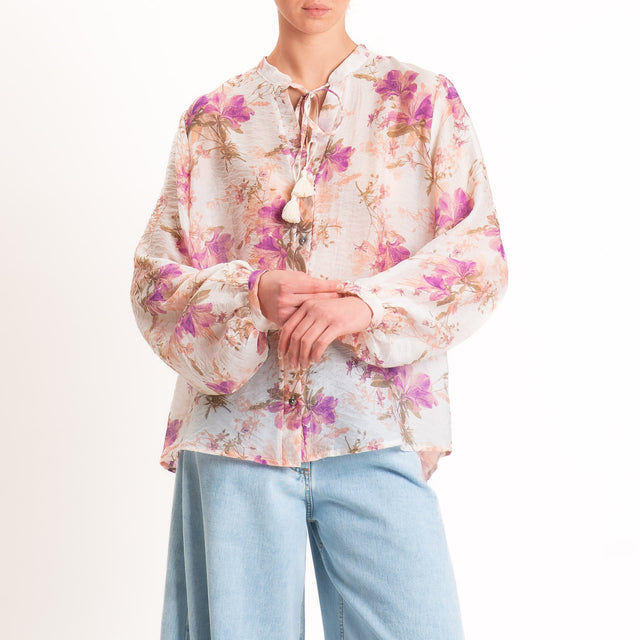 Tensione in-Camicia mussola di lyocell fantasia - latte/cipria/lilla