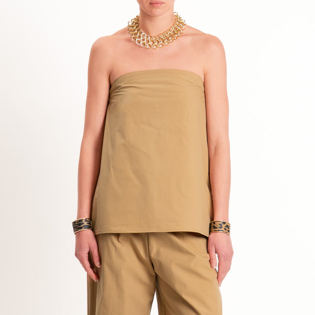 Tensione in-Completo top + pantalone in popeline - cammello