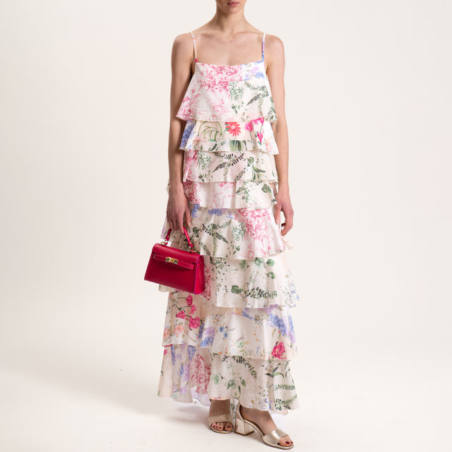 Tensione in-Top mussola fantasia floreale con balze - latte/rosa/verde