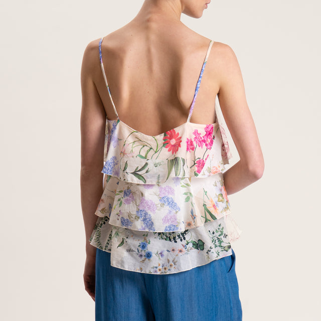 Tensione in-Top mussola fantasia floreale con balze - latte/rosa/verde