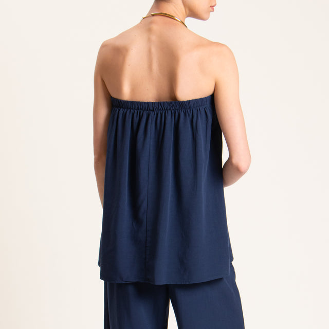 Tensione in-Completo pantalone e top misto lino - blu