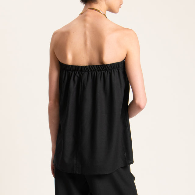 Tensione in-Completo pantalone e top misto lino - nero