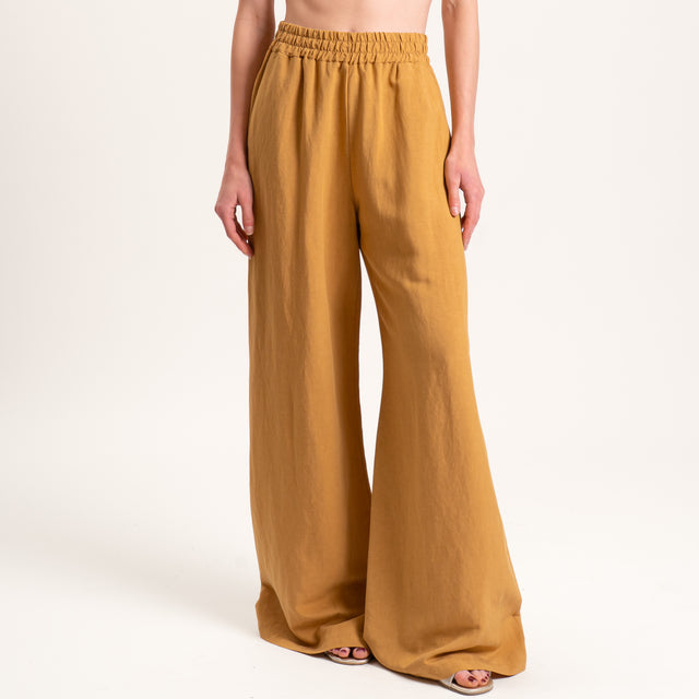 Tensione in-Completo pantalone e top misto lino - Senape