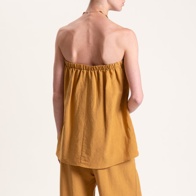 Tensione in-Completo pantalone e top misto lino - Senape