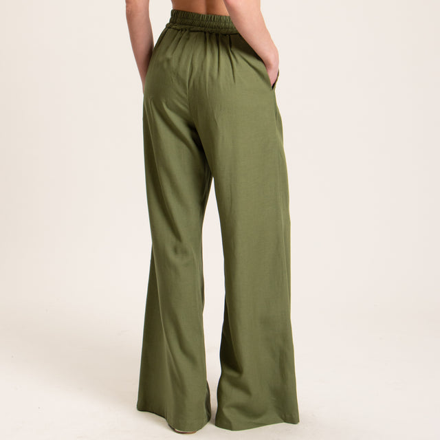 Tensione in-Completo pantalone e top misto lino - VERDE