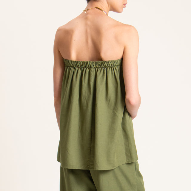 Tensione in-Completo pantalone e top misto lino - VERDE