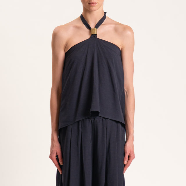 Tensione in-Completo top e pantalone misto lino - nero