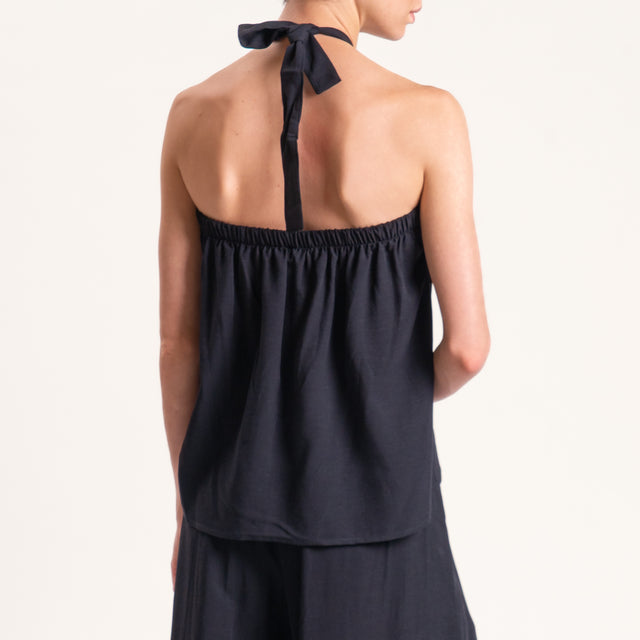 Tensione in-Completo top e pantalone misto lino - nero
