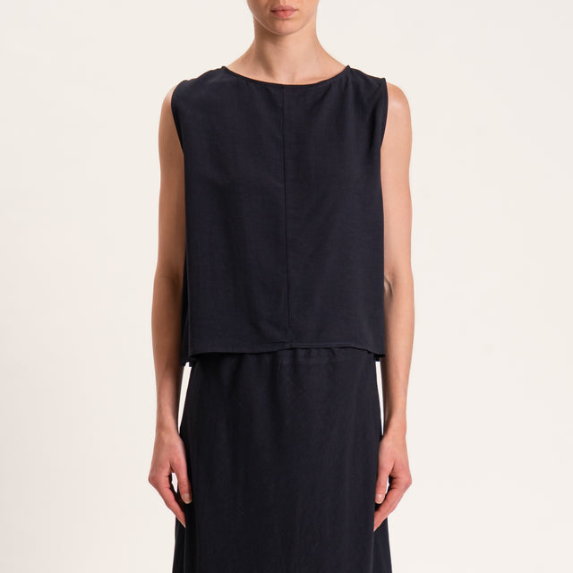 Tensione in-Completo top e gonna misto lino - nero