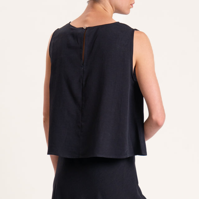 Tensione in-Completo top e gonna misto lino - nero