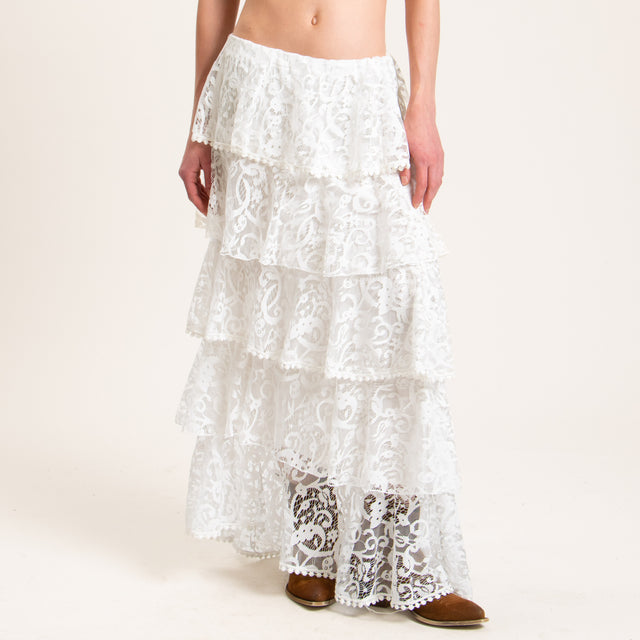 Tensione in-Gonna in pizzo con balze - bianco