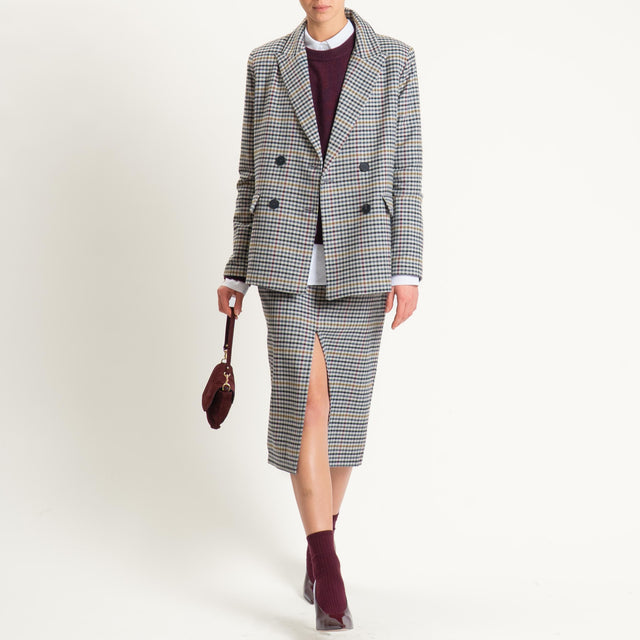 Tensione in-Gonna quadri spacco davanti - grigio/nero/senape