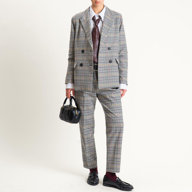 Tensione in-Pantalone quadri con pinces - grigio/nero/senape
