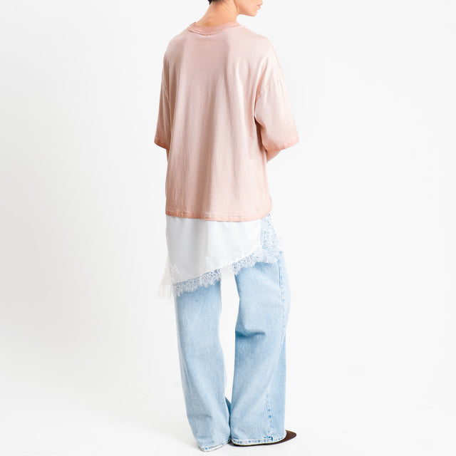 Tensione in-T-shirt "FREEDOM" con pizzo - rosa