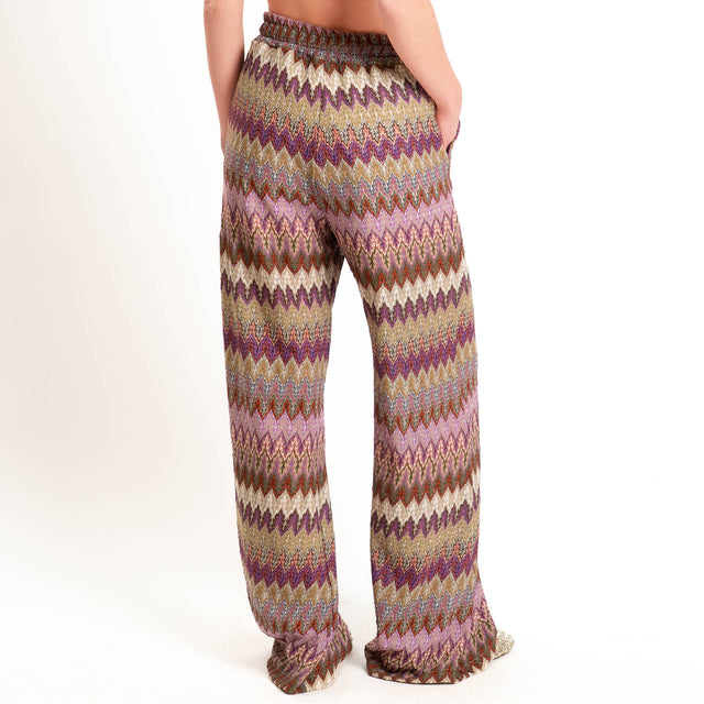 Tensione in-Pantalone jacquard elastico in vita - viola/sand/lilla