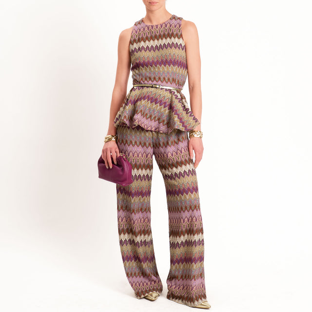 Tensione in-Pantalone jacquard elastico in vita - viola/sand/lilla