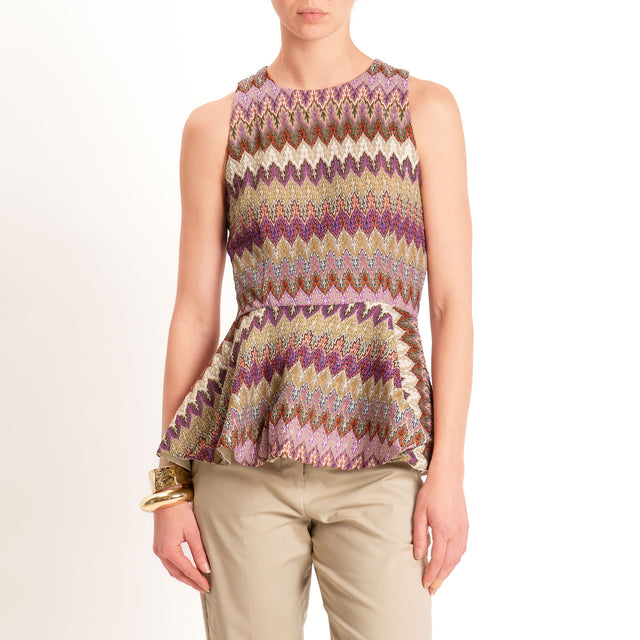 Tensione in-Top jacquard con balza - viola/sand/lilla