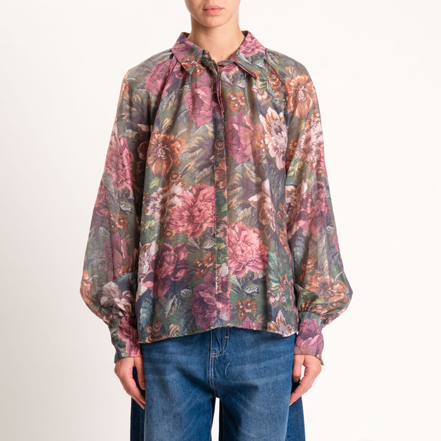 Tensione in-Camicia tessuto lyocell fibra naturale - verde/cuoio/rosa