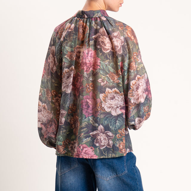 Tensione in-Camicia tessuto lyocell fibra naturale - verde/cuoio/rosa