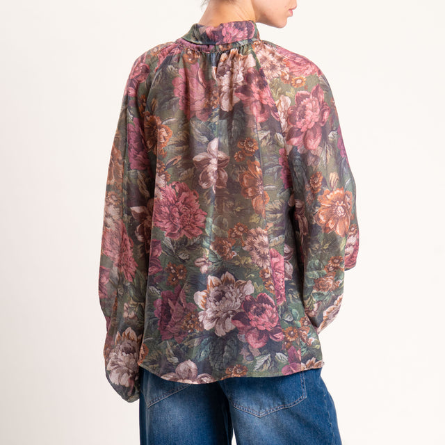 Tensione in-Blusa tessuto lyocell fibra naturale - verde/cuoio/rosa