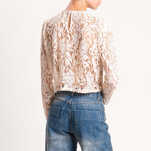 Tensione in-Blusa in pizzo bottone dietro - beige
