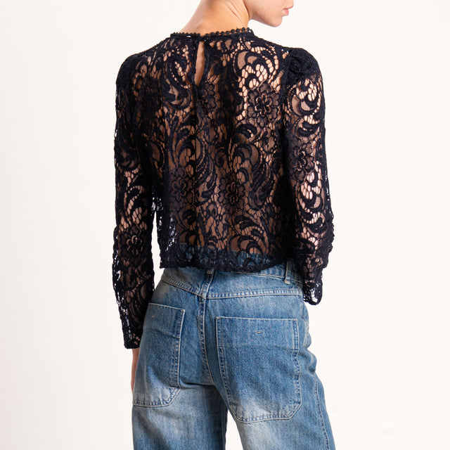 Tensione in-Blusa in pizzo bottone dietro - nero
