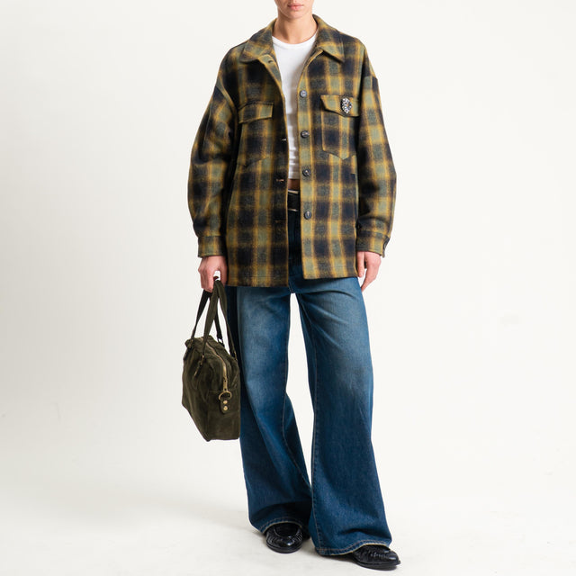 Tensione in-Giacca camicia check in flanella - olio/militare/moro