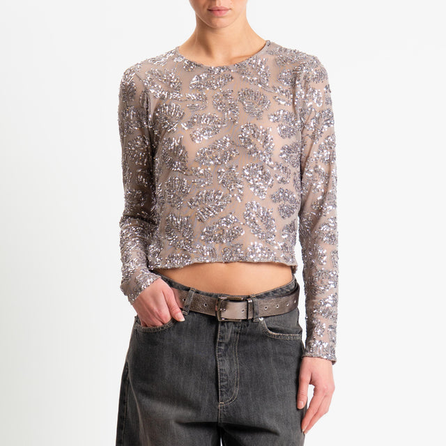 Tensione in-Blusa tulle con paillettes - grigio