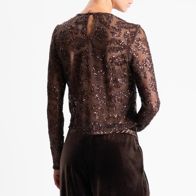 Tensione in-Blusa tulle con paillettes - moro