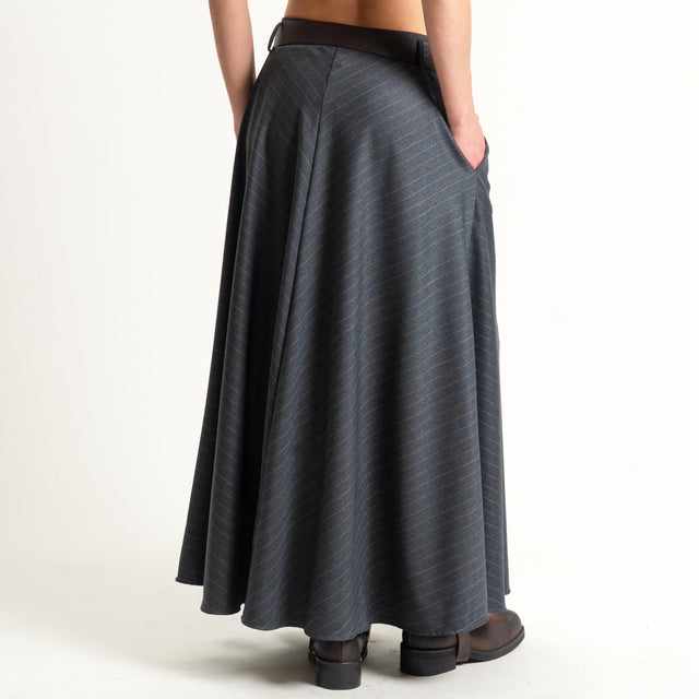 Tensione in-Gonna gessata con cintura - grigio/cuoio