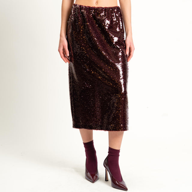 Tensione in-Gonna midi paillettes spacco dietro - vino