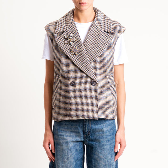 Tensione in-Gilet pied de poule misto lana - beige/moro/nero