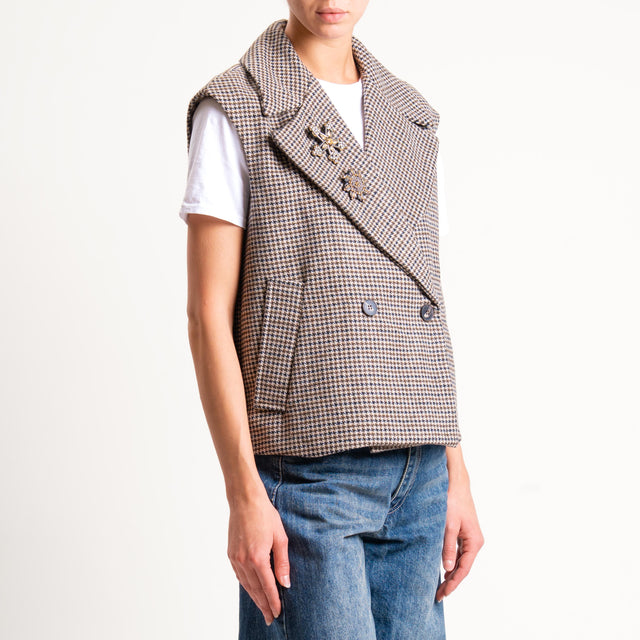 Tensione in-Gilet pied de poule misto lana - beige/moro/nero