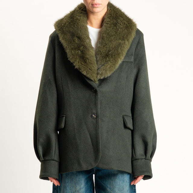 Tensione in- Giacca in velour con ecopelliccia - militare