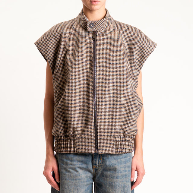 Tensione in-Bomber smanicato pied de poule misto lana - beige/moro/nero