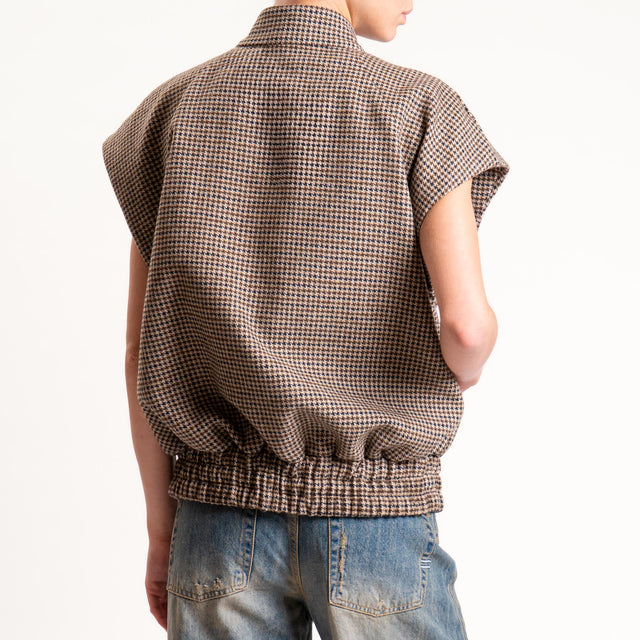 Tensione in-Bomber smanicato pied de poule misto lana - beige/moro/nero