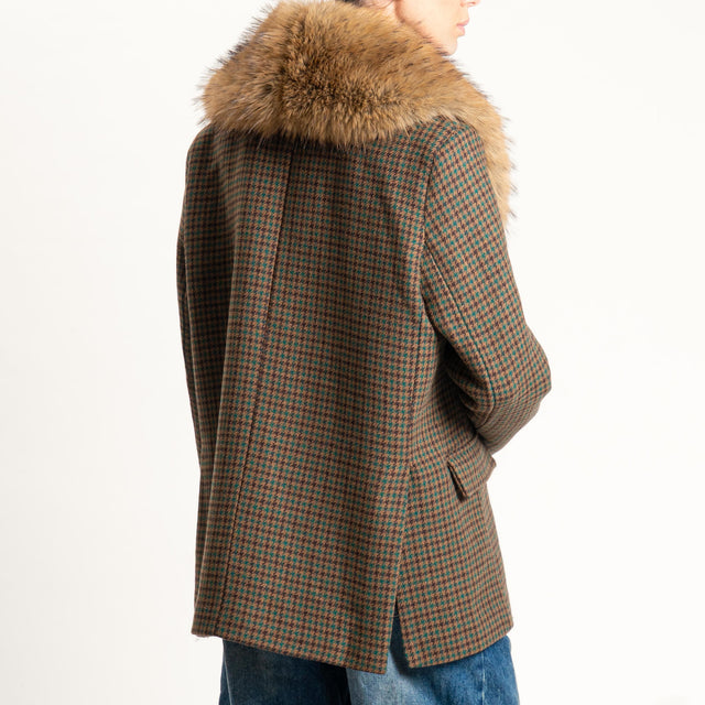 Tensione in-Giacca pied de poule con ecopelliccia misto lana - beige/moro/verde