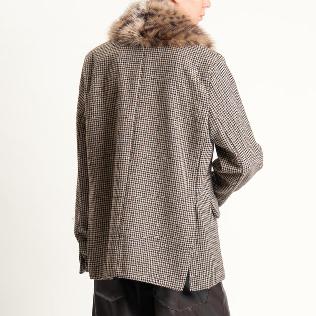 Tensione in-Giacca pied de poule con ecopelliccia - beige/moro/maculato