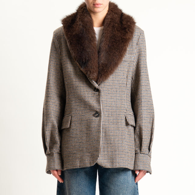 Tensione in-Giacca pied de poule con ecopelliccia - beige/moro/moro