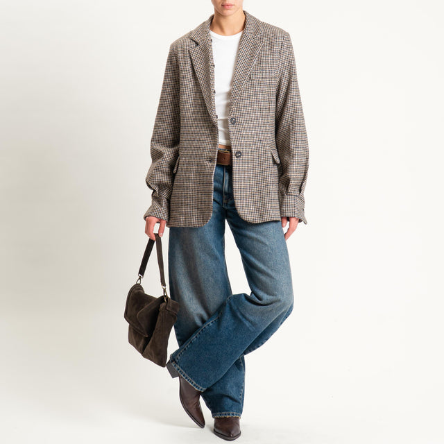 Tensione in-Giacca pied de poule con ecopelliccia - beige/moro/moro