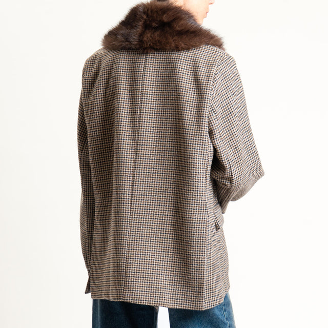 Tensione in-Giacca pied de poule con ecopelliccia - beige/moro/moro