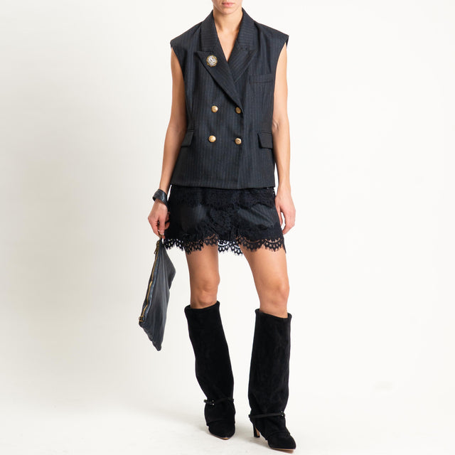 Tensione in-Gilet gessato doppiopetto con pizzo - nero