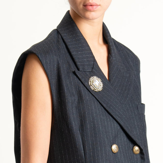 Tensione in-Gilet gessato doppiopetto con pizzo - nero