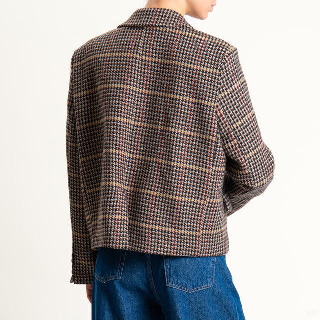 Tensione in- Giacca crop pied de poule con spilla - nero/moro/vino