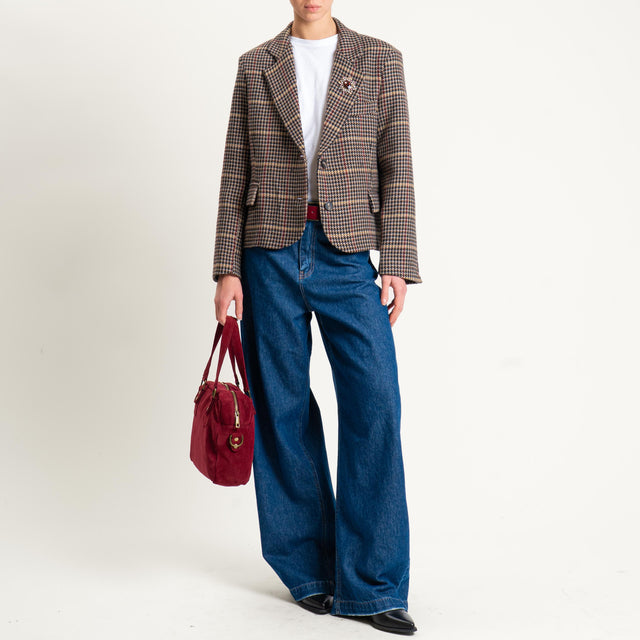 Tensione in- Giacca crop pied de poule con spilla - nero/moro/vino